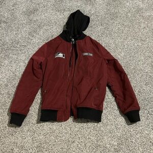 Wine Red Bomber Jacket with Black Accents